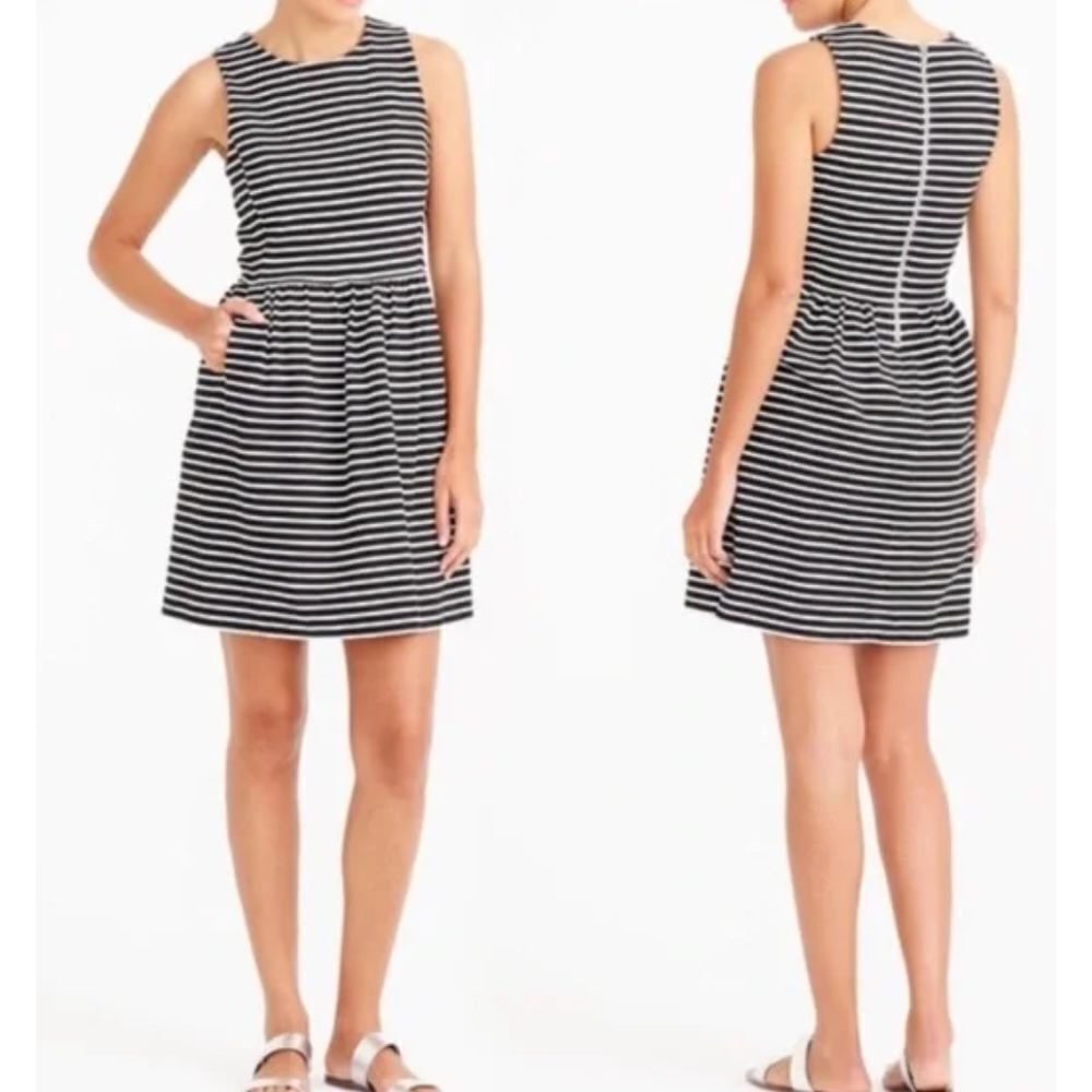J. Crew Women's A-line Dress Size M White BlueStripe Sleeveless Stretch Skater‎
